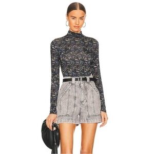 Ulla Johnson Aurelia Turtleneck Top in Obsidian Black Pattern 0